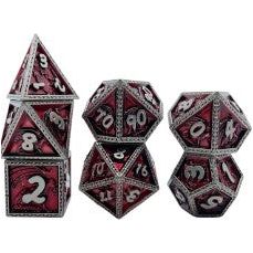 The perfect companion for your gaming needs! These premium die-cast polyhedral dice are exactly what you've been searching for that upcoming game night with the group. Each set weighs roughly 5 ounces and are stored in a quality, brushed metal tin with foam insert. These dice are engraved with crisp, easy-to-read numerals. Many styles and colors are available.

This set includes on of each: d20, d12, d10, d10 (percentile), d8, d6, and a d4 (7 dice in total). All inside the Galactic Toys Dice Tin.