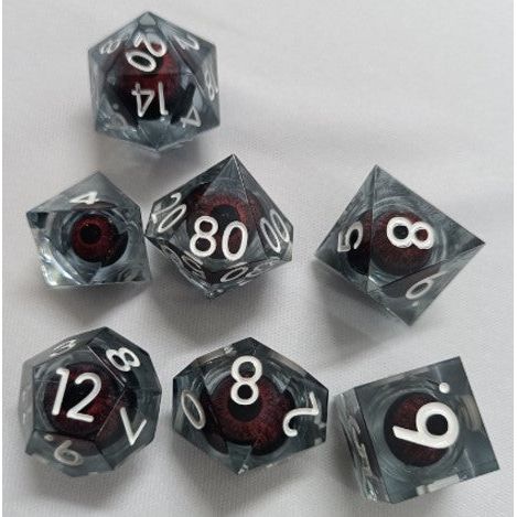 The perfect companion for your gaming needs! These premium, high-end resin are exactly what you've been searching for that upcoming game night with the group. These dice are quality resin with nice weight to them and engraved each with crisp, easy-to-read numerals. Many styles and colors are available.

This set includes one of each: d20, d12, d10, d10 (percentile), d8, d6, and a d4 (7 dice in total)! 

WARNING: These dice are extra sharp! Use with caution