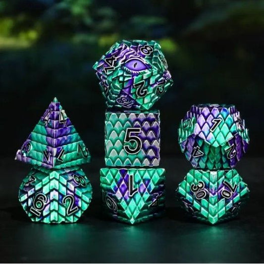 Galactic Dice Premium Dice Sets - Purple/Teal Dragon Set of 7 Dice with Tin | Galactic Toys & Collectibles