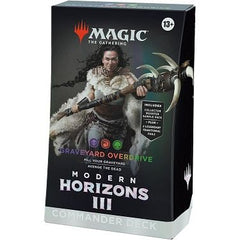Join Disa, an explorer from Dominaria’s Ice Age, and crush your foes in epic multiplayer battles with a Black-Red Green deck that’s ready to play right out of the box. The Modern Horizons 3 Graveyard Overdrive Commander Deck includes 1 deck of 100 Magic cards (2 Traditional Foil Legendary cards, 98 nonfoil cards), a 2-card Collector Booster Sample Pack (contains 1 Traditional Foil or nonfoil alt-frame card of rarity Rare or higher and 1 Traditional Foil alt-frame Common or Uncommon card), 1 foil-etched Disp