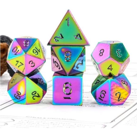 Galactic Dice Premium Metal Dice Sets - Rainbow Set of 7 Dice with Tin | Galactic Toys & Collectibles