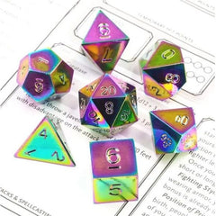 Galactic Dice Premium Metal Dice Sets - Rainbow Set of 7 Dice with Tin | Galactic Toys & Collectibles