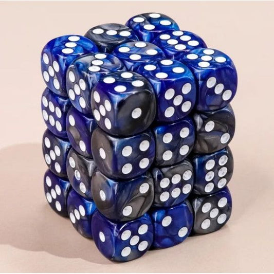 Galactic Dice Premium Dice Sets - D6 Blue & Black White Pips 12mm (36 Count)
