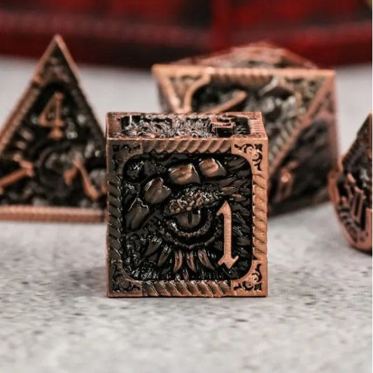 Galactic Dice Premium Dice Sets - Ancient Call Bright Copper Set of 7 Dice with Tin | Galactic Toys & Collectibles