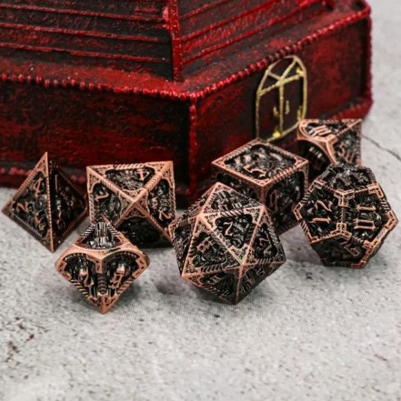 Galactic Dice Premium Dice Sets - Ancient Call Bright Copper Set of 7 Dice with Tin | Galactic Toys & Collectibles