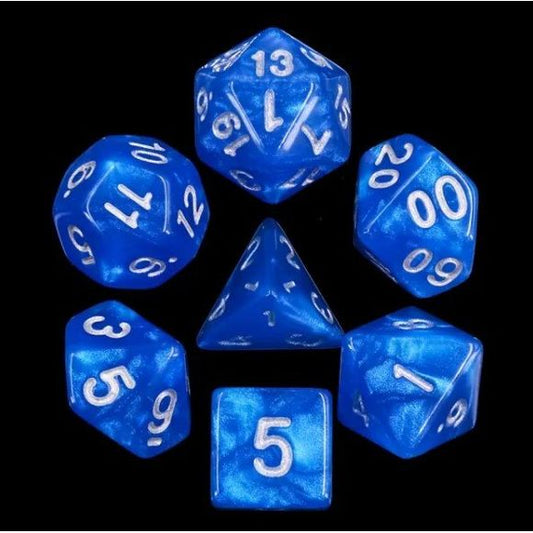 Galactic Dice Acrylic HD Dice Sets - Deep Sky (Blue & White) Set of 7 Dice | Galactic Toys & Collectibles