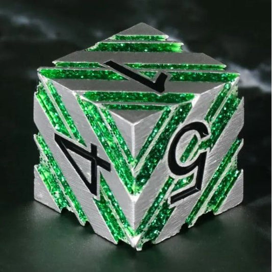 Galactic Dice Premium Dice Sets - Silver & Green Stripes Set of 7 Dice with Tin | Galactic Toys & Collectibles
