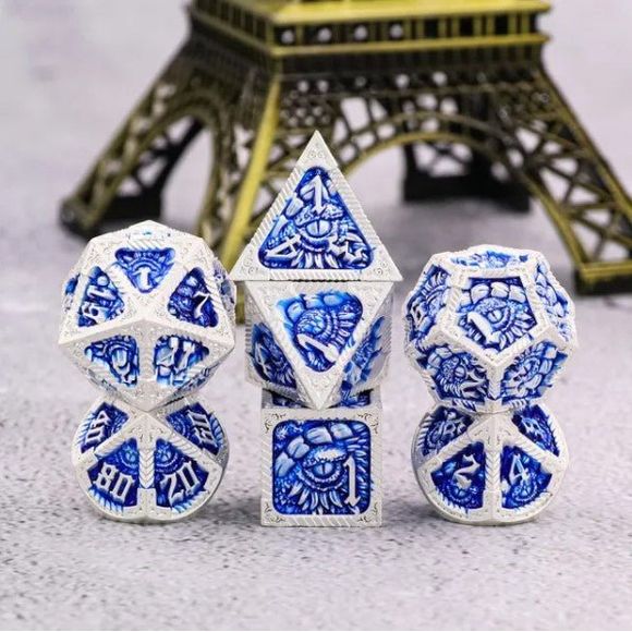 Galactic Dice Premium Dice Sets - New Era Blue & Silver Set of 7 Dice with Tin | Galactic Toys & Collectibles