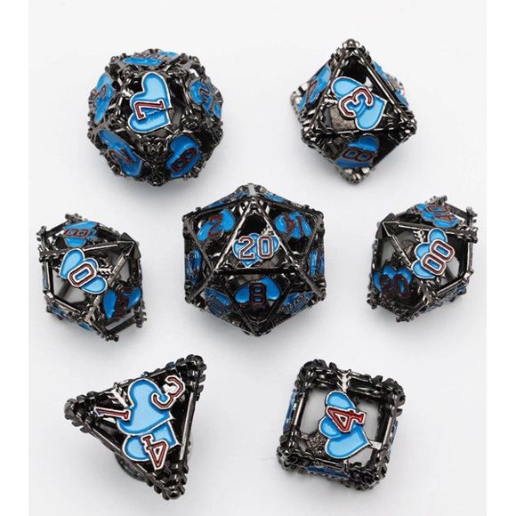 The perfect companion for your gaming needs! These premium dice are exactly what you've been searching for that upcoming game night with the group. Stored in a quality, brushed metal tin with foam insert. These dice are engraved with crisp, easy-to-read numerals. Many styles and colors are available.

This set includes on of each: d20, d12, d10, d10 (percentile), d8, d6, and a d4 (7 dice in total). All inside the Galactic Toys Dice Tin.