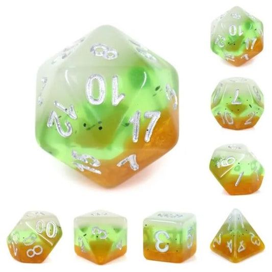 The perfect companion for your gaming needs! These HD acrylic dice are exactly what you've been searching for that upcoming game night with the group. This set includes one of each: d20, d12, d10, d10 (percentile), d8, d6, and a d4 (7 dice in total) in a