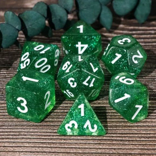 Galactic Dice Acrylic HD Dice Sets - Starry Lake (Green & White) Set of 7 Dice | Galactic Toys & Collectibles