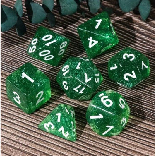 Galactic Dice Acrylic HD Dice Sets - Starry Lake (Green & White) Set of 7 Dice | Galactic Toys & Collectibles