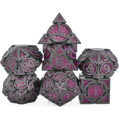 The perfect companion for your gaming needs! These premium die-cast polyhedral dice are exactly what you've been searching for that upcoming game night with the group. Stored in a quality, brushed metal tin with foam insert. These dice are a rich metal with nice weight to them and engraved each with crisp, easy-to-read numerals. Many styles and colors are available.

This set includes one of each: d20, d12, d10, d10 (percentile), d8, d6, and a d4 (7 dice in total). All inside the Galactic Toys Dice Tin.