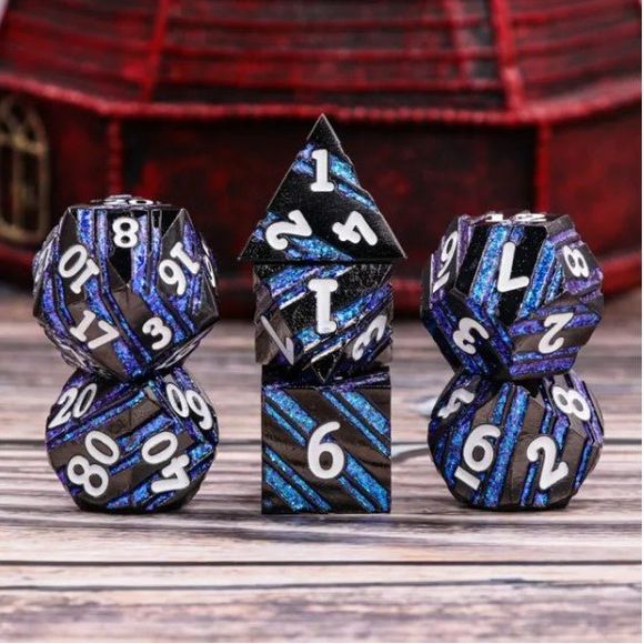 Galactic Dice Premium Dice Sets - Guardian Blue & Black Stripe Set of 7 Dice with Tin | Galactic Toys & Collectibles