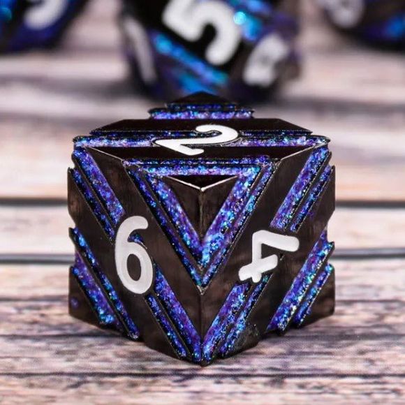 Galactic Dice Premium Dice Sets - Guardian Blue & Black Stripe Set of 7 Dice with Tin | Galactic Toys & Collectibles