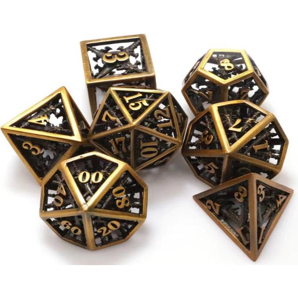 The perfect companion for your gaming needs! These premium dice are exactly what you've been searching for that upcoming game night with the group. Stored in a quality, brushed metal tin with foam insert. These dice are engraved with crisp, easy-to-read numerals. Many styles and colors are available.

This set includes on of each: d20, d12, d10, d10 (percentile), d8, d6, and a d4 (7 dice in total). All inside the Galactic Toys Dice Tin.