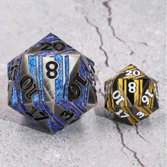 Galactic Dice Premium Dice D20 Titan - Myth of Sky Blue & Black Silver Metal