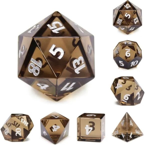 The perfect companion for your gaming needs! These premium glass dice are exactly what you've been searching for that upcoming game night with the group. 

This set includes on of each: d20, d12, d10, d10 (percentile), d8, d6, and a d4 (7 dice in total). All inside the Galactic Toys Dice Tin.