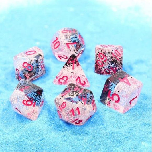 The perfect companion for your gaming needs! These HD acrylic dice are exactly what you've been searching for that upcoming game night with the group. This set includes one of each: d20, d12, d10, d10 (percentile), d8, d6, and a d4 (7 dice in total) in a