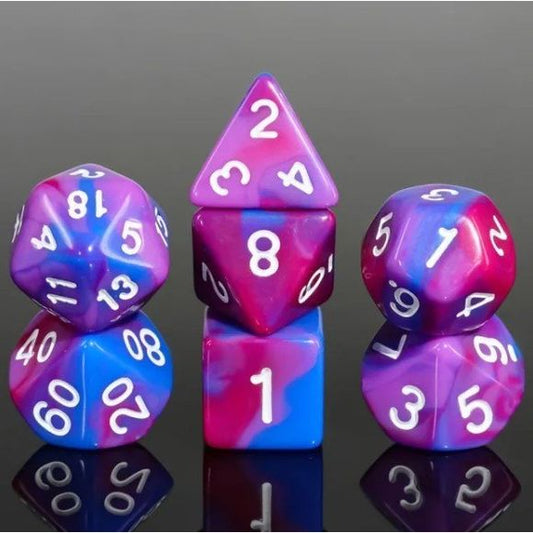 Galactic Dice Premium Dice Sets - Fantasy Imagination (Pink, Purple, Blue & White) Acrylic Set of 7 Dice | Galactic Toys & Collectibles