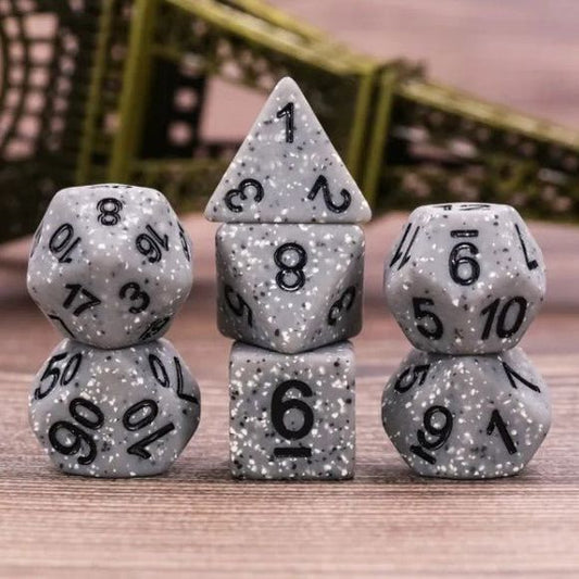 Galactic Dice Premium Dice Sets - Gray Granite Acrylic Set of 7 Dice | Galactic Toys & Collectibles