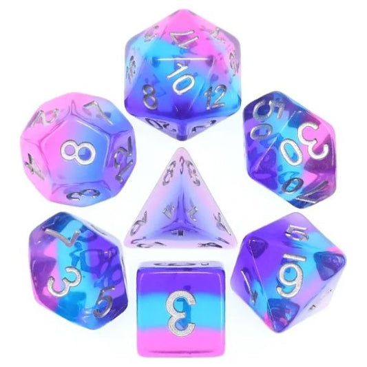 Galactic Dice Premium Dice Sets - Purple Sky (Purple, Pink, & Blue) Acrylic Set of 7 Dice