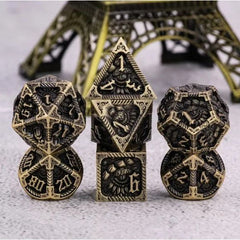 Galactic Dice Premium Dice Sets - Ancient Call Brass Set of 7 Dice with Tin | Galactic Toys & Collectibles
