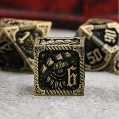 Galactic Dice Premium Dice Sets - Ancient Call Brass Set of 7 Dice with Tin | Galactic Toys & Collectibles