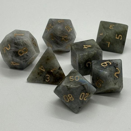 Galactic Dice Premium Stone Dice Sets - Labradorite Set of 7 Dice with Tin | Galactic Toys & Collectibles