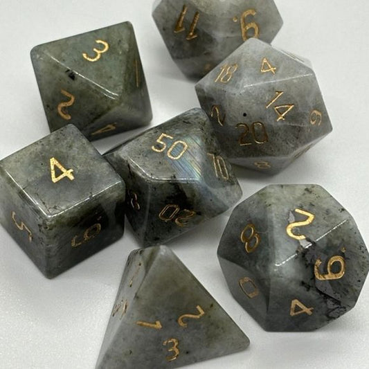 Galactic Dice Premium Stone Dice Sets - Labradorite Set of 7 Dice with Tin | Galactic Toys & Collectibles