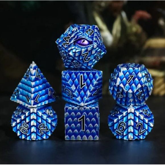 Galactic Dice Premium Dice Sets - Silver & Blue Dragon Set of 7 Dice with Tin | Galactic Toys & Collectibles