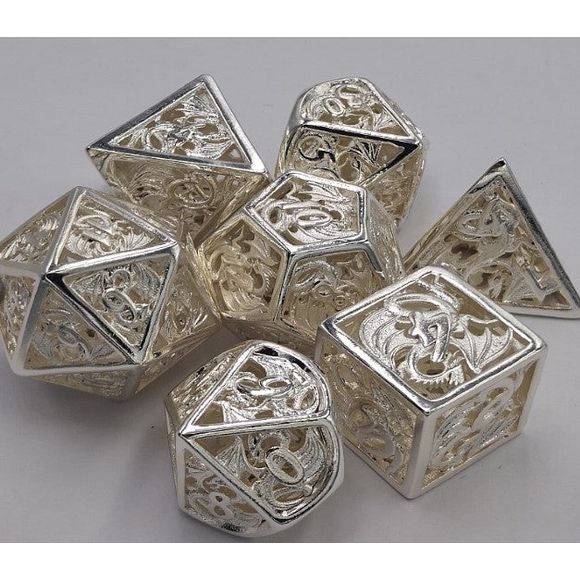 The perfect companion for your gaming needs! These premium dice are exactly what you've been searching for that upcoming game night with the group. Stored in a quality, brushed metal tin with foam insert. These dice are engraved with crisp, easy-to-read numerals. Many styles and colors are available.

This set includes on of each: d20, d12, d10, d10 (percentile), d8, d6, and a d4 (7 dice in total). All inside the Galactic Toys Dice Tin.