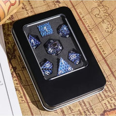 Galactic Dice Premium Dice Sets - Blue Knight Dragon Set of 7 Dice with Tin