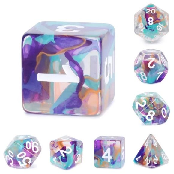 The perfect companion for your gaming needs! These HD acrylic dice are exactly what you've been searching for that upcoming game night with the group. This set includes one of each: d20, d12, d10, d10 (percentile), d8, d6, and a d4 (7 dice in total) in a