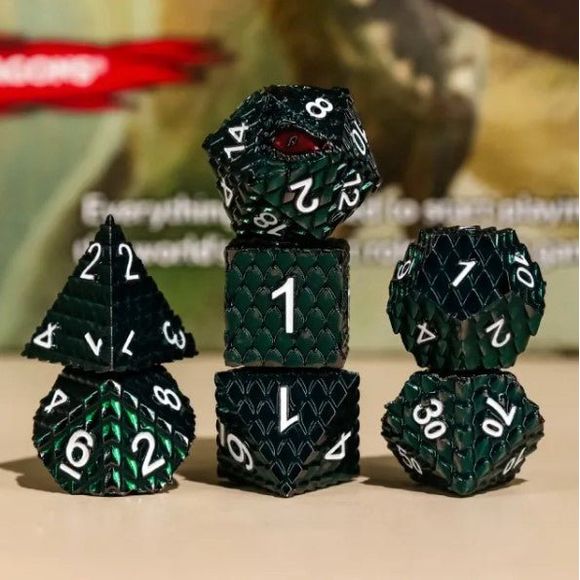 Galactic Dice Premium Dice Sets - Witch Dark Green Dragon Set of 7 Dice with Tin | Galactic Toys & Collectibles