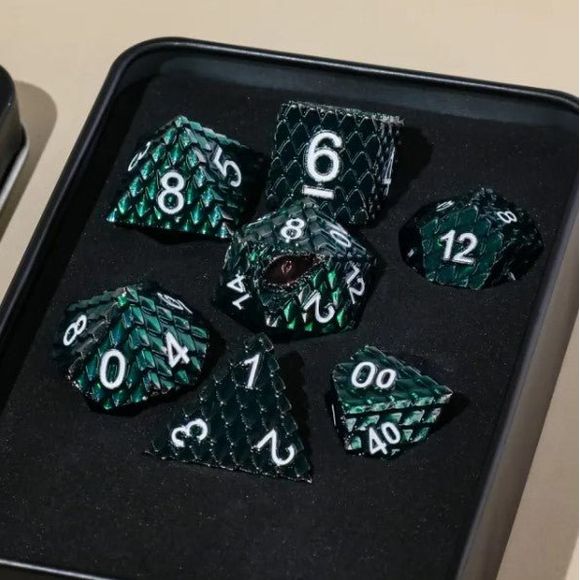 Galactic Dice Premium Dice Sets - Witch Dark Green Dragon Set of 7 Dice with Tin | Galactic Toys & Collectibles