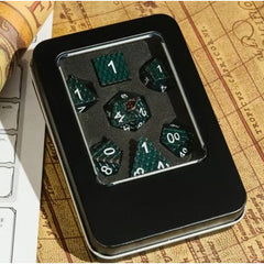 Galactic Dice Premium Dice Sets - Witch Dark Green Dragon Set of 7 Dice with Tin | Galactic Toys & Collectibles