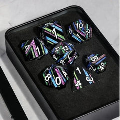 Galactic Dice Premium Dice Sets - Black Rainbow Stripe Set of 7 Dice with Tin | Galactic Toys & Collectibles
