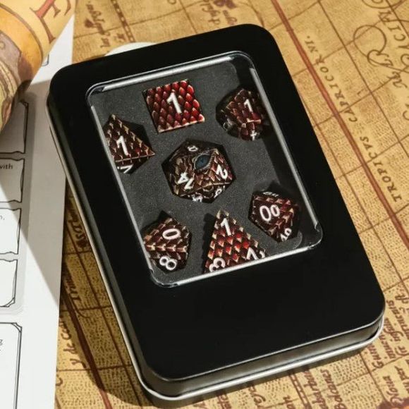 Galactic Dice Premium Dice Sets - King Tarnished Red Set of 7 Dice with Tin | Galactic Toys & Collectibles