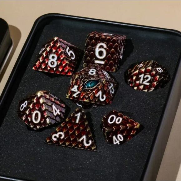 Galactic Dice Premium Dice Sets - King Tarnished Red Set of 7 Dice with Tin | Galactic Toys & Collectibles