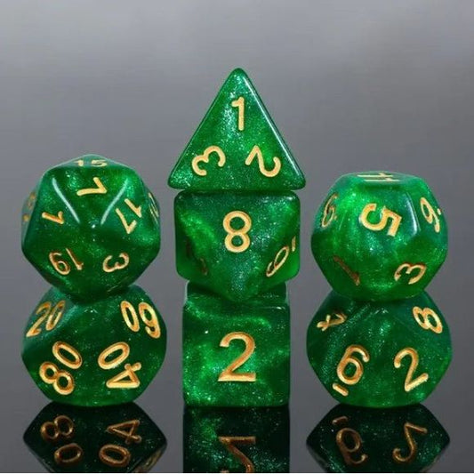 Galactic Dice Acrylic HD Dice Sets - Emerald Flow (Green & Yellow) Set of 7 Dice | Galactic Toys & Collectibles