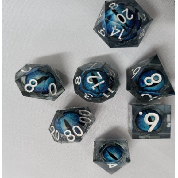 The perfect companion for your gaming needs! These premium, high-end resin are exactly what you've been searching for that upcoming game night with the group. These dice are quality resin with nice weight to them and engraved each with crisp, easy-to-read numerals. Many styles and colors are available.

This set includes one of each: d20, d12, d10, d10 (percentile), d8, d6, and a d4 (7 dice in total)! 

WARNING: These dice are extra sharp! Use with caution