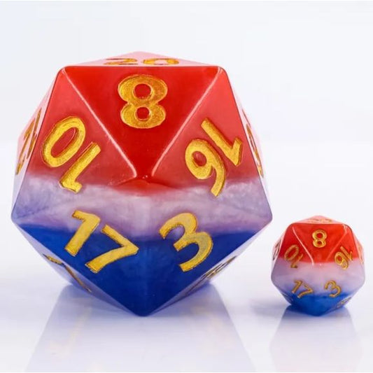 Galactic Dice Acrylic 55mm Titan D20 - 3-Layer Dice Red, White, & Blue