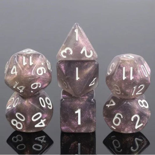 Galactic Dice Acrylic HD Dice Sets - Dark Moon (Iridescent & White) Set of 7 Dice | Galactic Toys & Collectibles