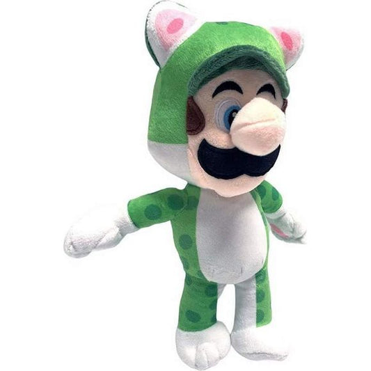 Introducing the Super Mario Cat Luigi 12 Inch Stuffed Plush Toy Figure - the purrfect addition to any Super Mario fan's collection! This adorable plush toy features Luigi dressed in a charming cat costume, complete with pointy ears, a soft tail, and an adorable expression on his face. Measuring 12 inches tall, this plush toy is the perfect size for snuggling, displaying on a shelf, or taking on adventures in the Mushroom Kingdom. Made from soft and high-quality materials, this plush toy is sure to withstand