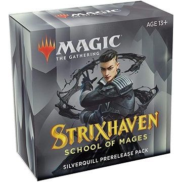 Contains: 
• 5 Strixhaven: School of Mages Draft Boosters
• 1 Strixhaven: School of Mages College Booster (R/M slot is from the Prerelease Pack's college)
• 1 foil promo-stamped R/M card from Strixhaven: School of Mages
• 1 MTG Arena code card
• 1 Spindown life counter