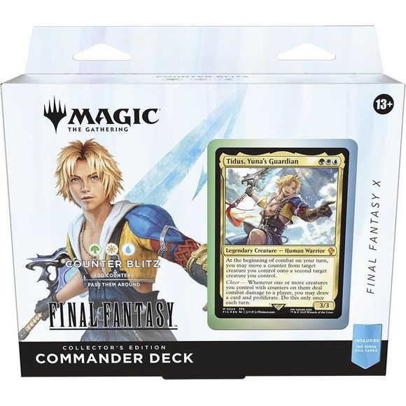 The entire FINAL FANTASY saga is here! Your players will step into the worlds of the beloved FINAL FANTASY RPG series' sixteen mainline games with a Commander deck mainly featuring cards from FINAL FANTASY VI, FINAL FANTASY VII, FINAL FANTASY X, and FINAL FANTASY XIV. They'll cast powerful spells, call upon classic summons, and even visit their favorite locations on the back of a Chocobo. Countless elements from the games are here for players to weave together their own stories.
In Commander, four players c