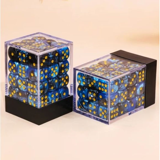 36 individual D6 dice in a container.
