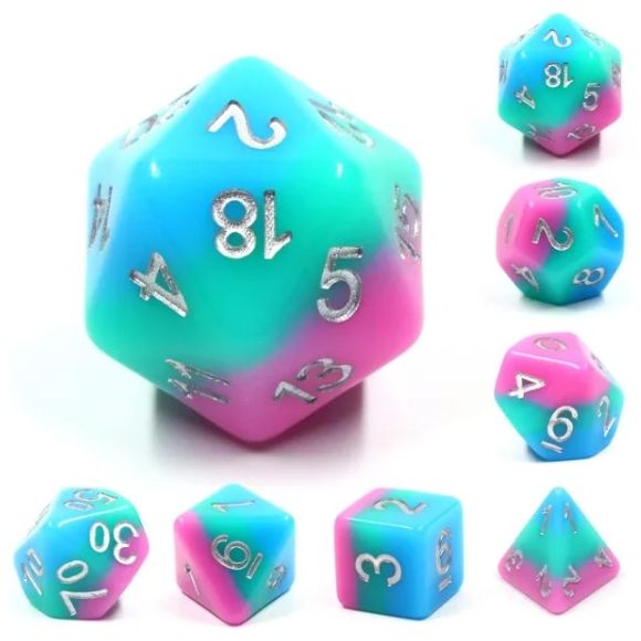 The perfect companion for your gaming needs! These HD acrylic dice are exactly what you've been searching for that upcoming game night with the group. This set includes one of each: d20, d12, d10, d10 (percentile), d8, d6, and a d4 (7 dice in total)