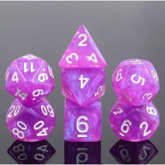 Galactic Dice Acrylic HD Dice Sets - Fairy God (Pink & White) Set of 7 Dice | Galactic Toys & Collectibles